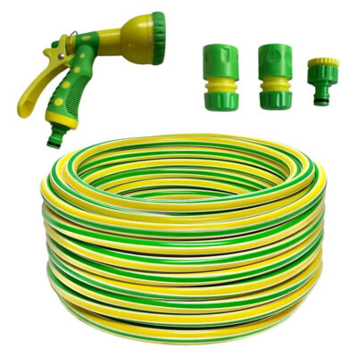 Manguera Riego 3/4 Reforzada X 50 Mts + Accesorios Pistola 7 Verde Y Amarillo