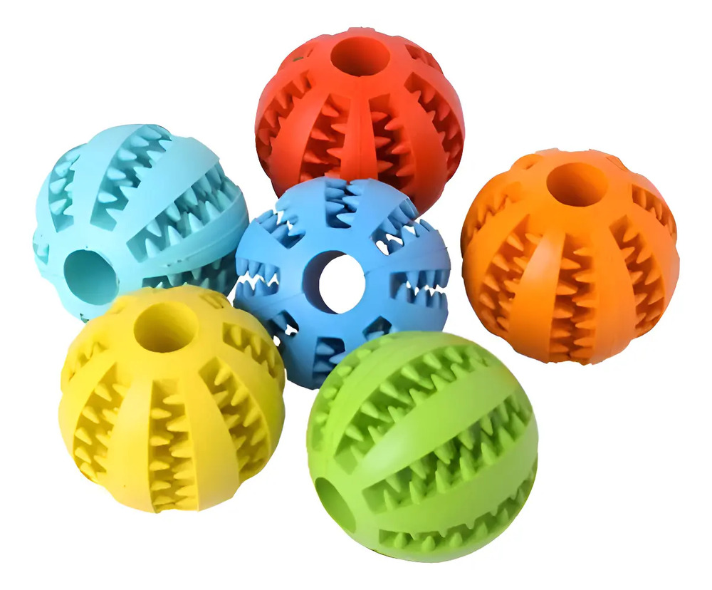 Juguete Mordillo Perros Pelota Porta Alimento 7cm 6 Unidades Multicolor