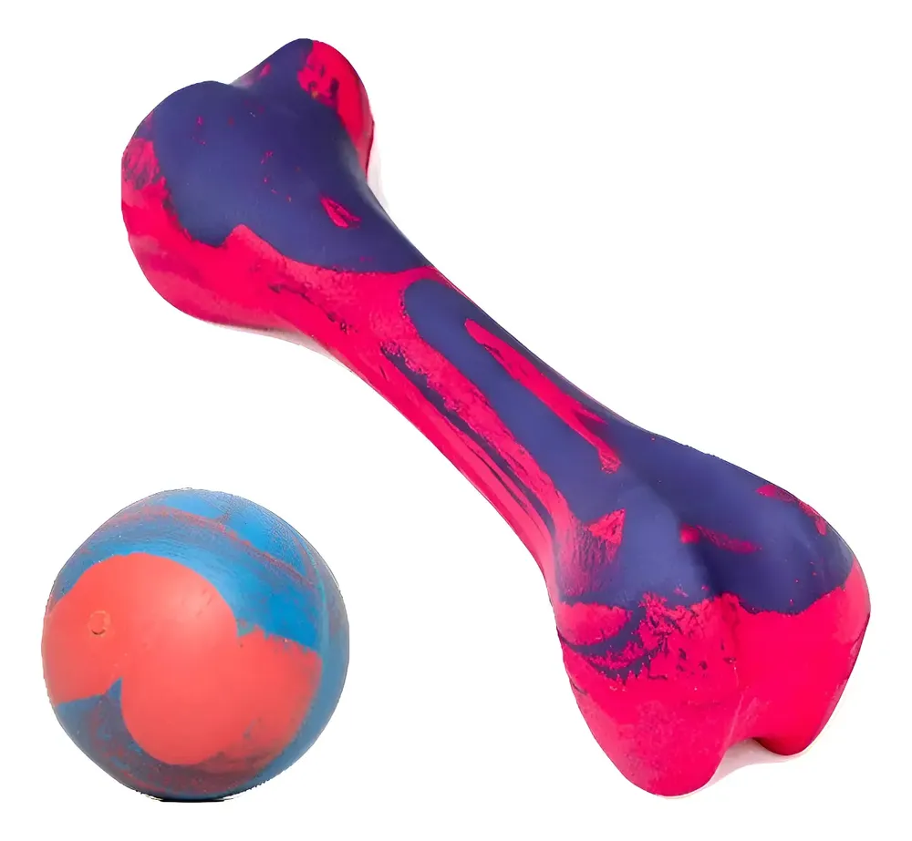 Pelota Y Hueso De Caucho Goma Combo Juguete Perro N 2 Multicolor