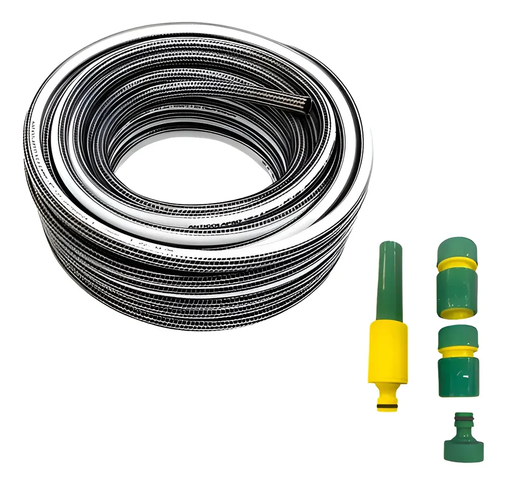 Manguera Riego 1/2 X 10m Anticolapsable + Accesorios Premium Gris