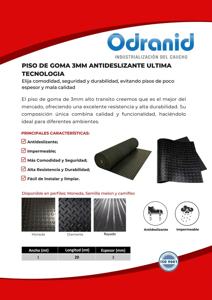 Piso De Goma Rayado Bastonado Camiflex Neg 3 Mm 1 M No Pvc - Image 4