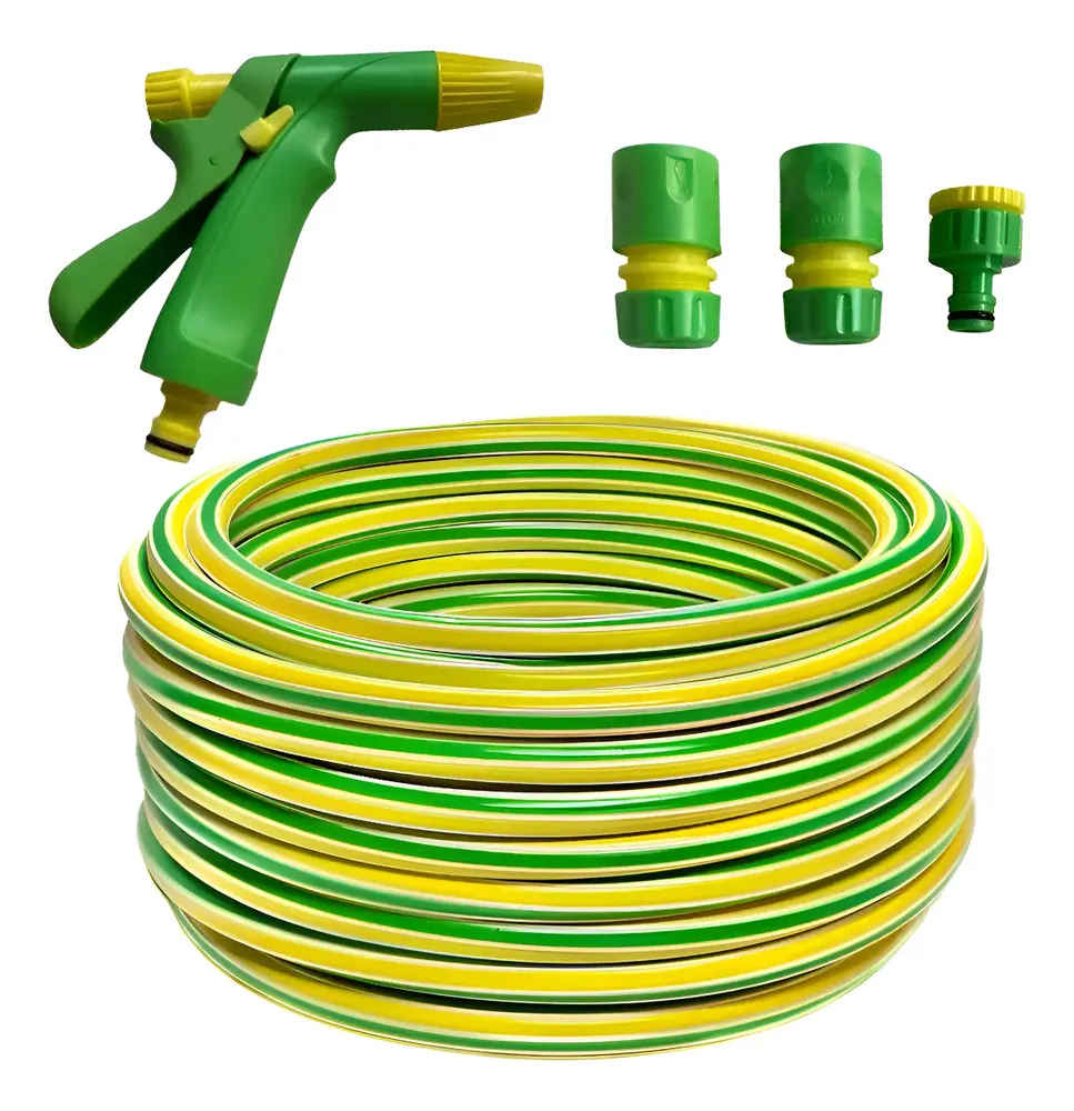 Manguera Riego 1/2 Reforzada X 25 Mts + Accesorios Pistola R Amarillo