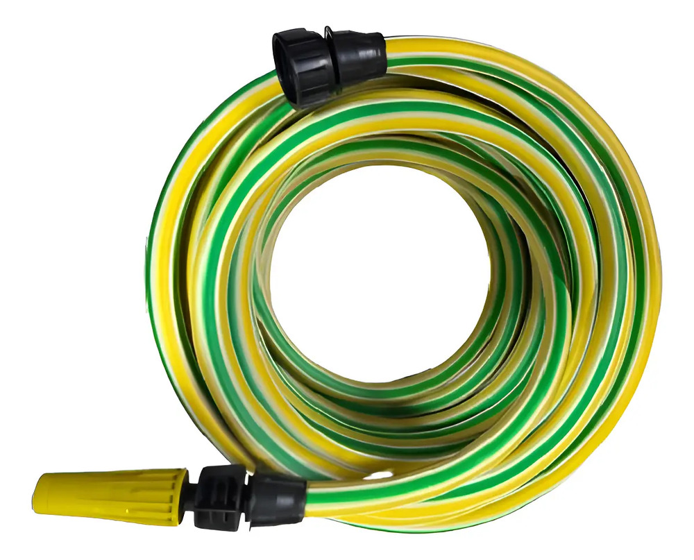 Manguera Riego Jardin Forzada 1/2 13mm X 25mts + Acoples Verde/amarillo