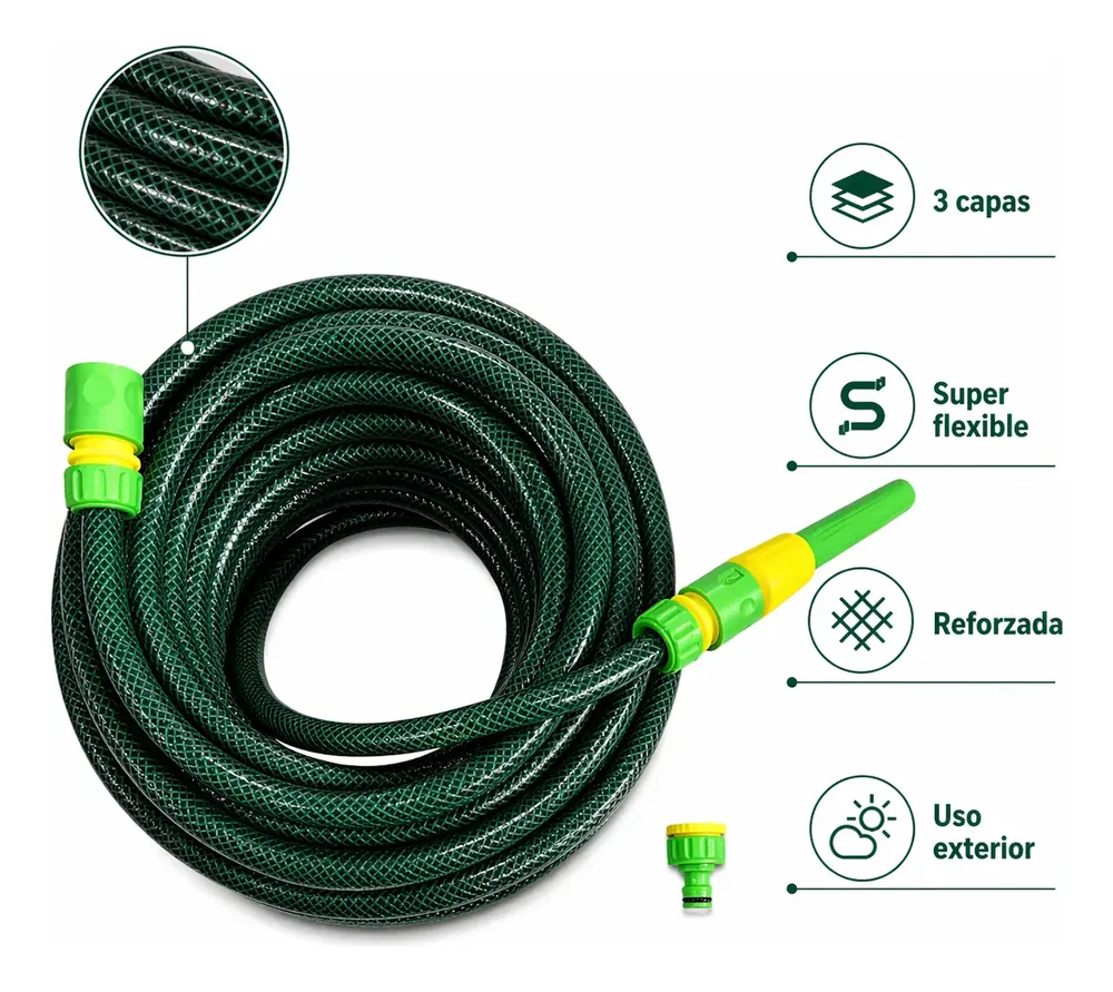 Manguera De Riego 3/4 Trenzada Reforzada X 20mts + Accesorio Verde - Image 4