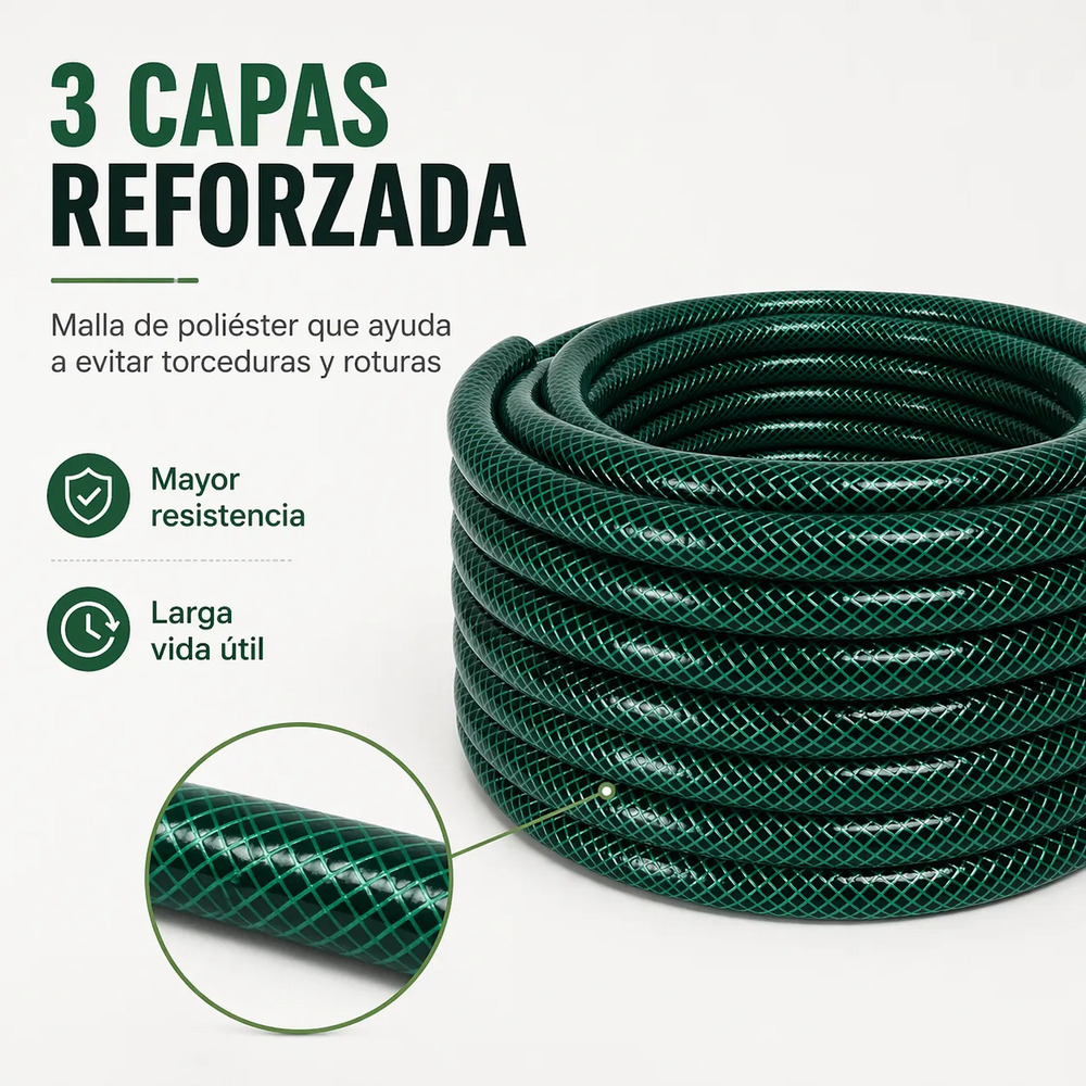 Manguera De Riego 3/4 Trenzada Reforzada X 20mts + Accesorio Verde - Image 2