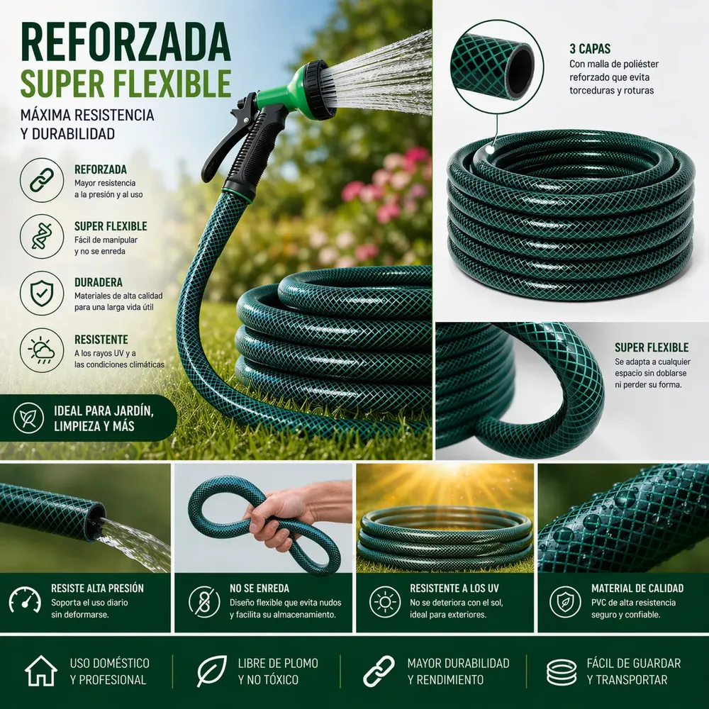 Manguera De Riego Trenzada 3/4 Presión Premium X 15 Mts Verde - Image 5