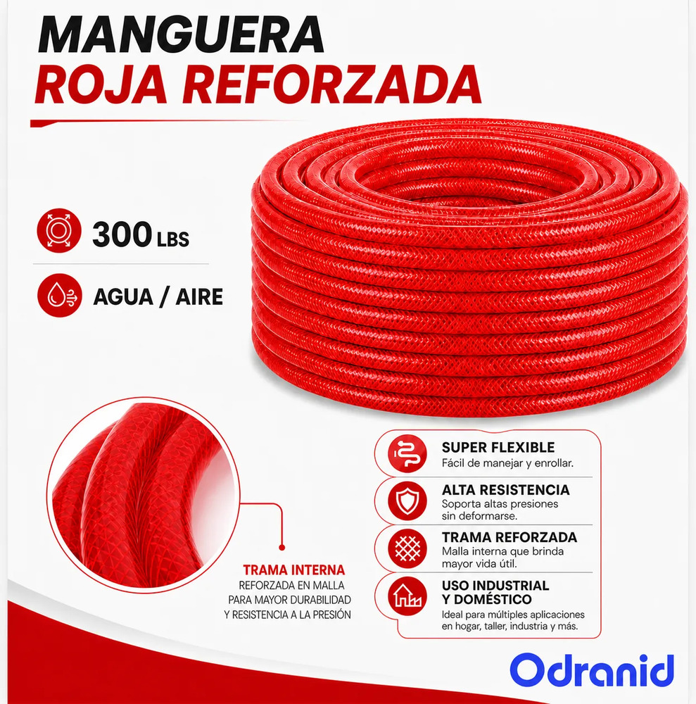 Manguera Roja Compresor Agua/aire 1 Pulgada 300lbs X 25mts Rojo - Image 2