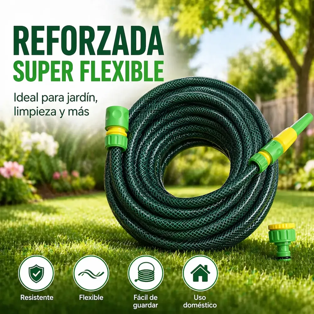 Manguera De Riego 3/4 Trenzada Reforzada X 25mts + Accesorio Verde - Image 2