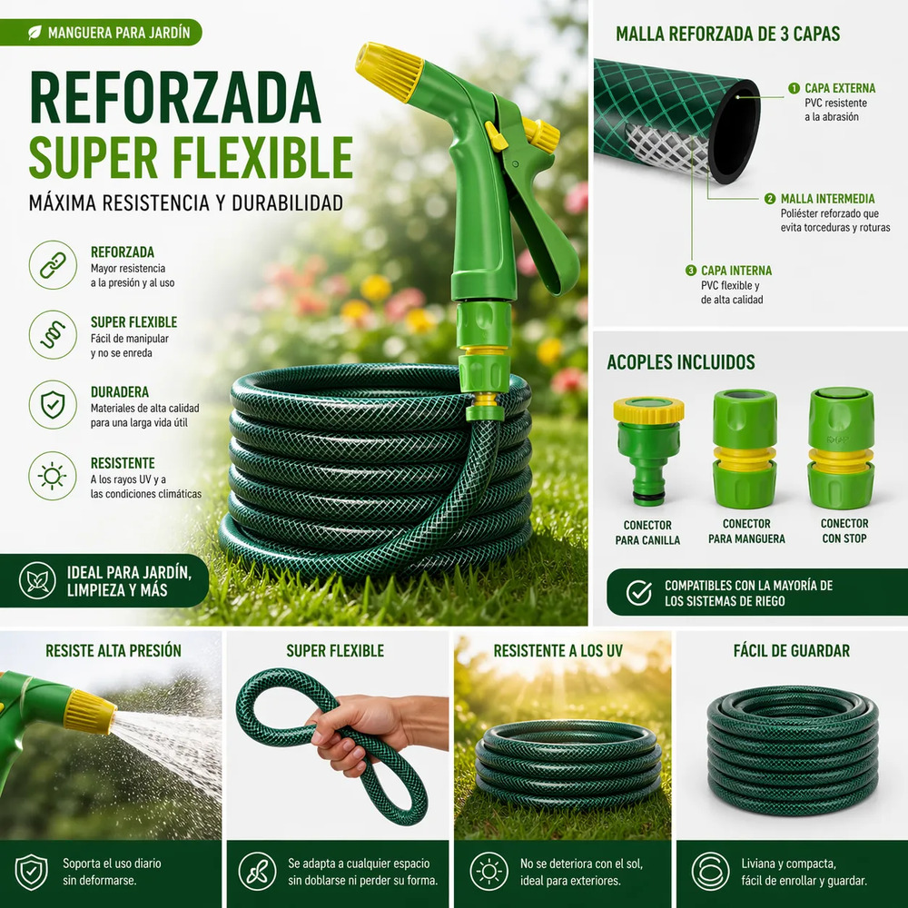 Manguera De Riego 3/4 Trenzada Reforzada X 25mts + Accesorio Verde - Image 4